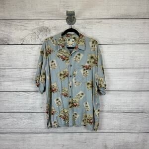Banana Cabana Men's 100% Silk Tropical Vacation Printed Button Up Shirt Size XL